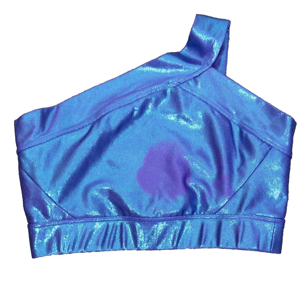 Heroine Sport Blue Shimmer Y One Shoulder Sports Bra XS FLAWED FINISH READ READ